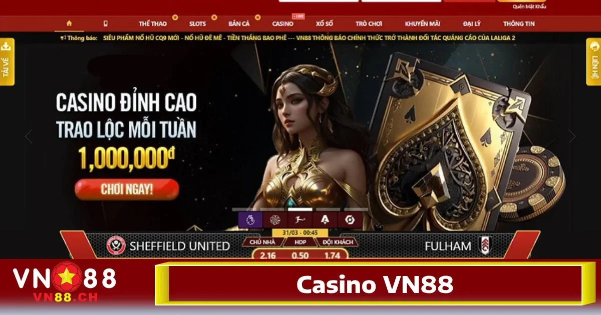 Trang chủ 104 Không khí cá cược hấp dẫn và cực kỳ lôi cuốn tại Casino VN88 chắc chắn sẽ làm kích thích sự hứng thú của người chơi.